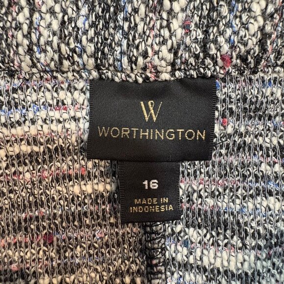 Worthington Womens Tweed-Style A-Line Skirt Belted Waist Gray Med Preppy Dark - Picture 2 of 7